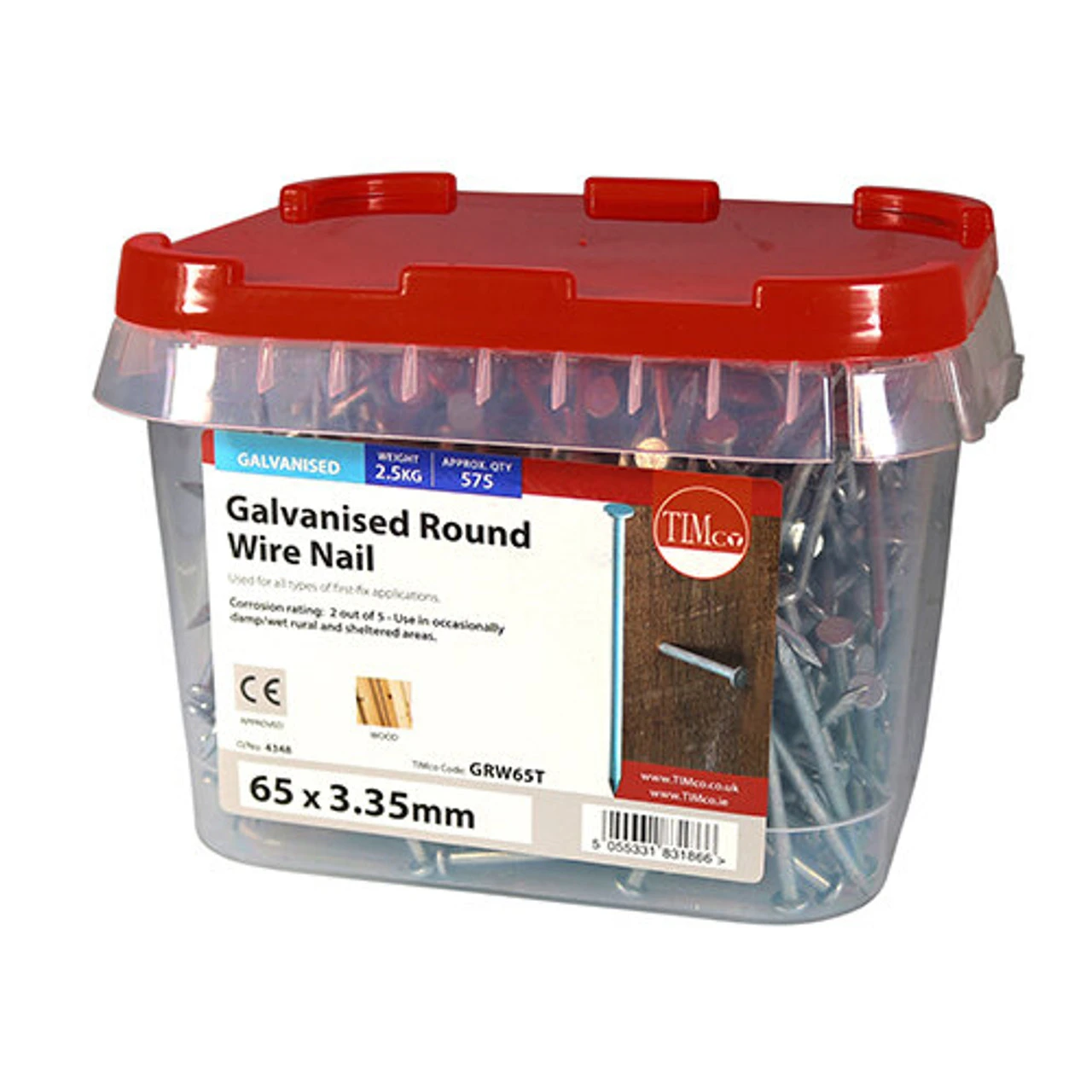 Timco Round Wire Nails Galvanised (GRW65T) 65 X 3.35mm 2.5kg - Image 3