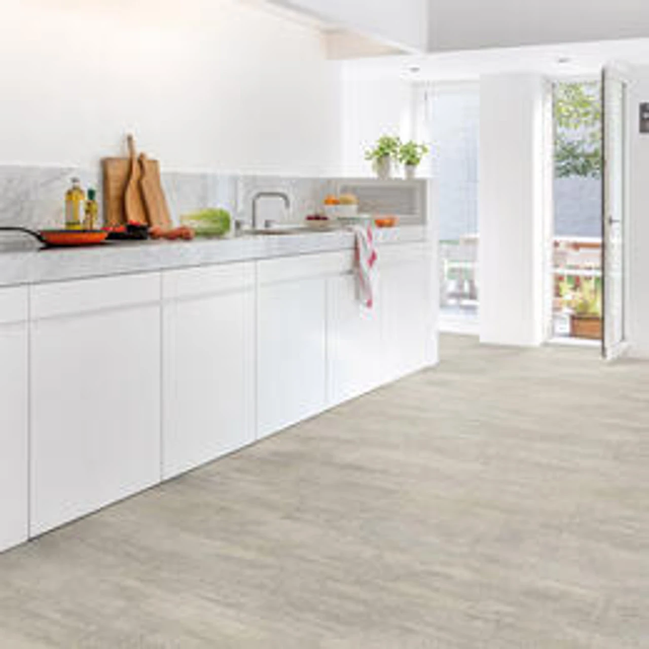 Quick Step Ambient Click Tile Light Grey Travertine Livyn Vinyl Flooring (2.080m2) - Image 2