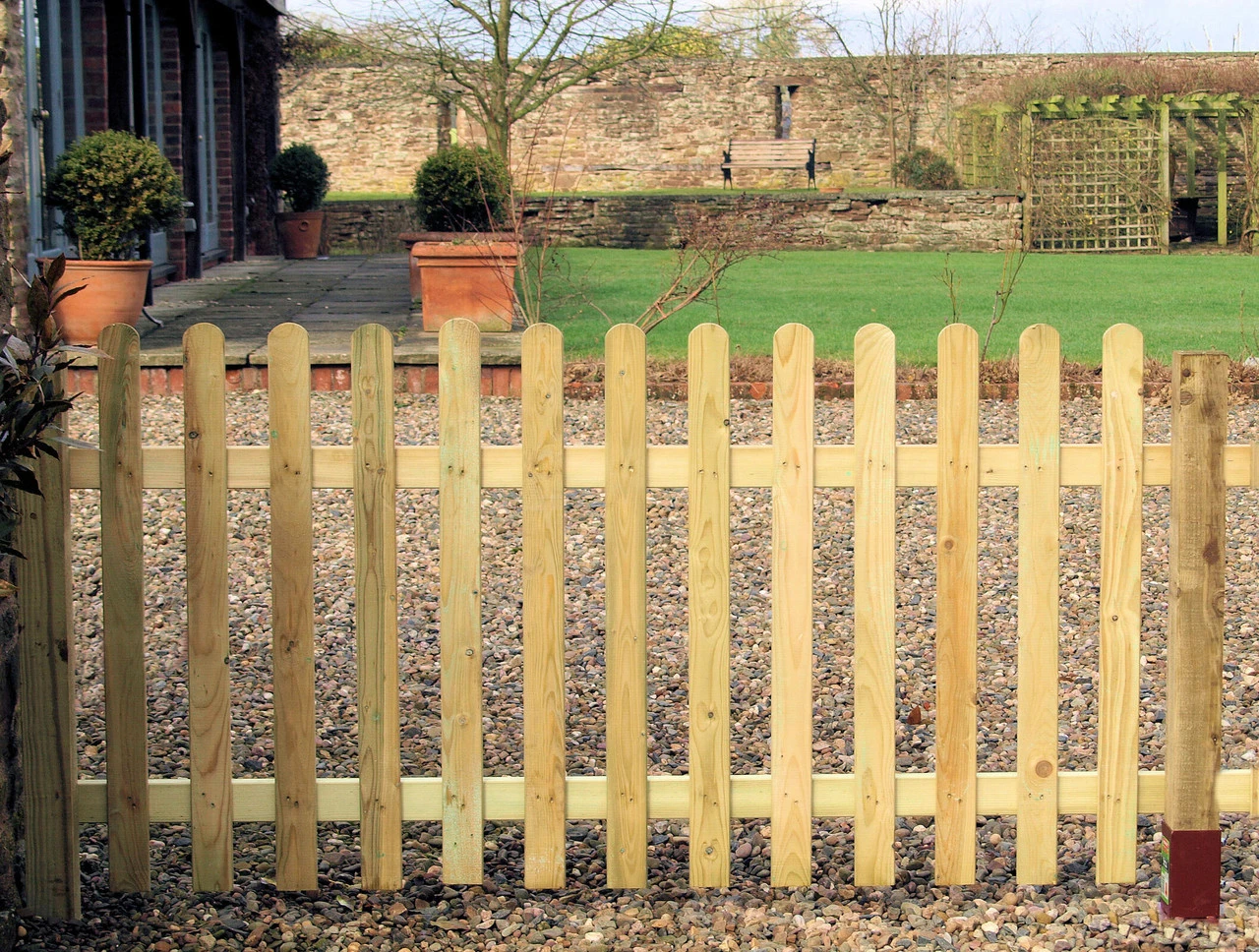Grange Round Top Palistrade / Picket Style Fence Panel Green FSC 1800 X 900 X 44mm