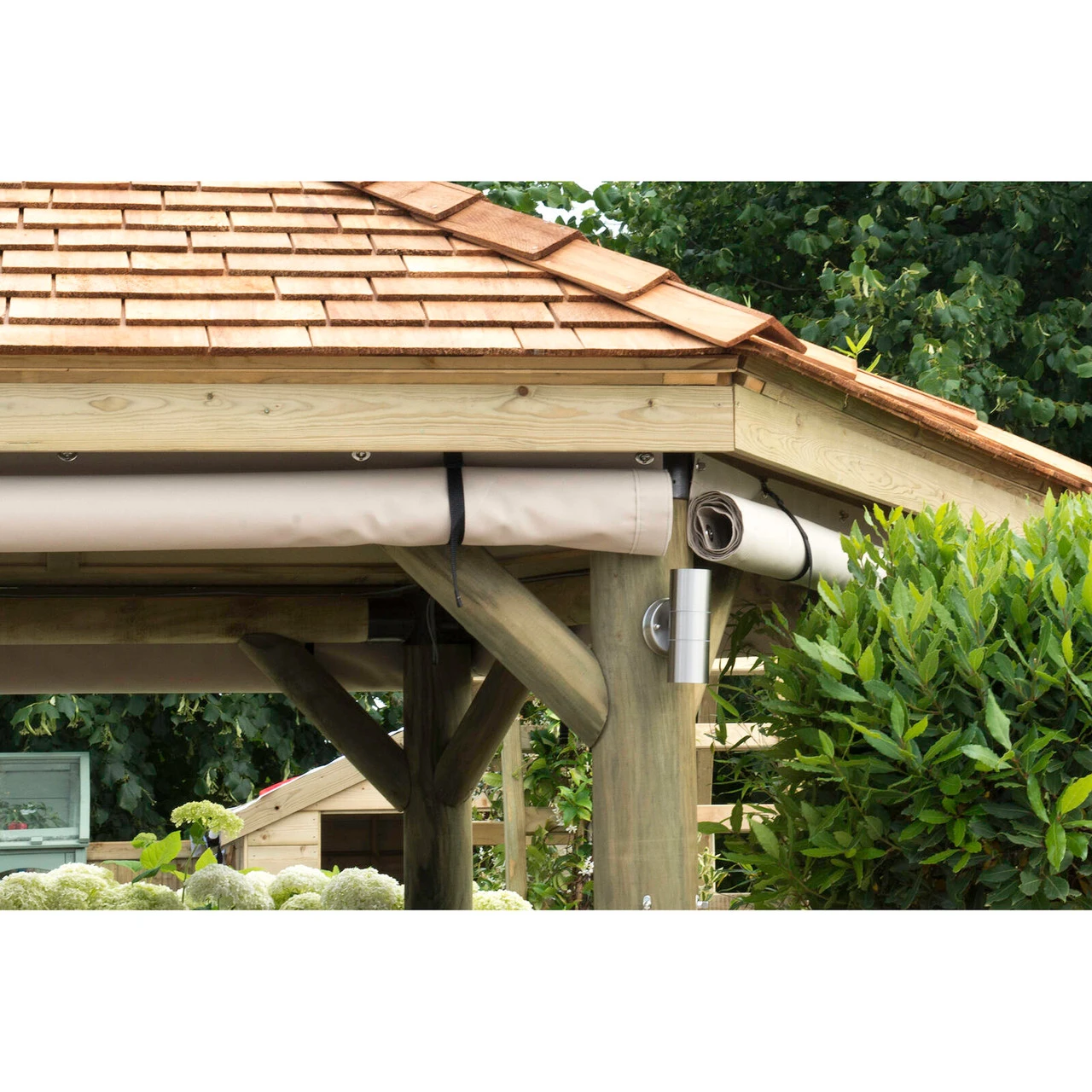 Forest Garden Hexagonal Timber Gazebo Curtains Green - Image 4