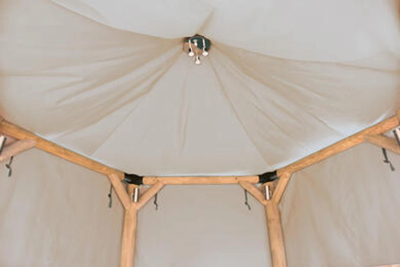 Forest Garden Hexagonal Thatched Roof Gazebo Furnished Cream - Image 17