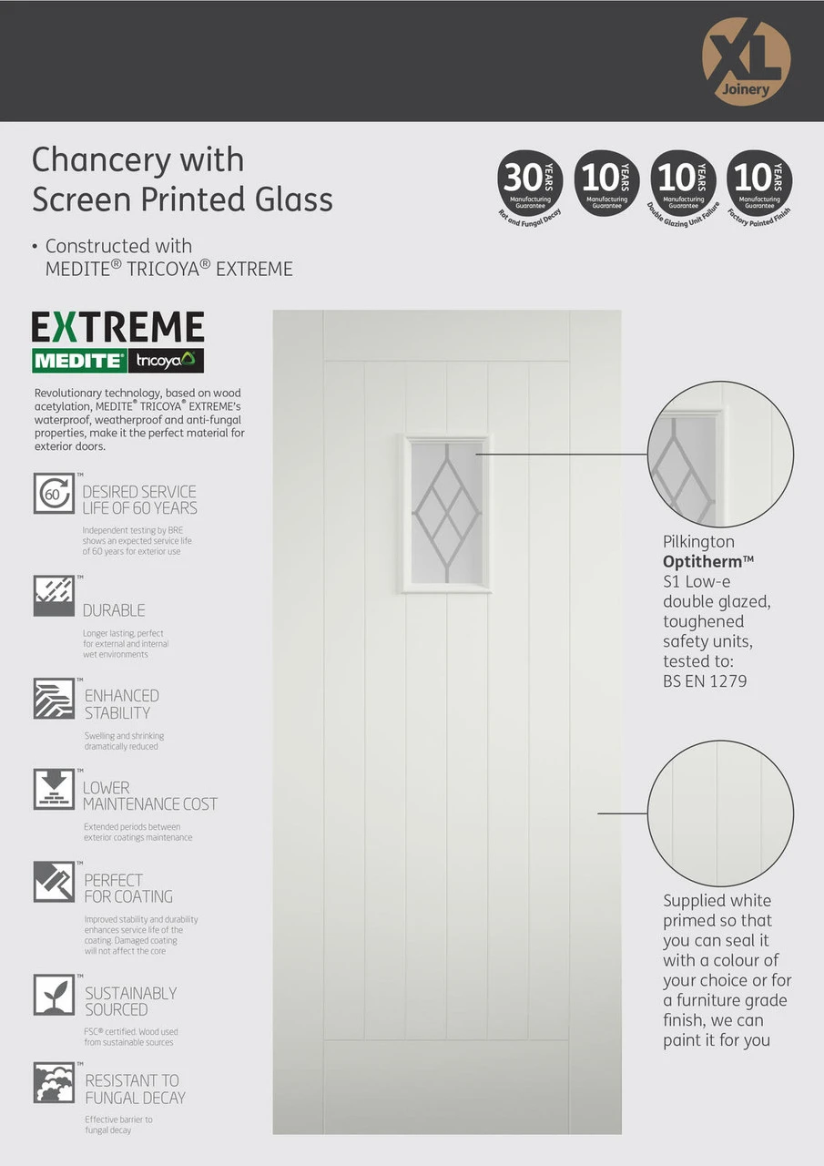 XL Tricoya Chancery External Double Glazed Door With Clear Glass 1981 X 838 X 44mm (33'') - Image 4