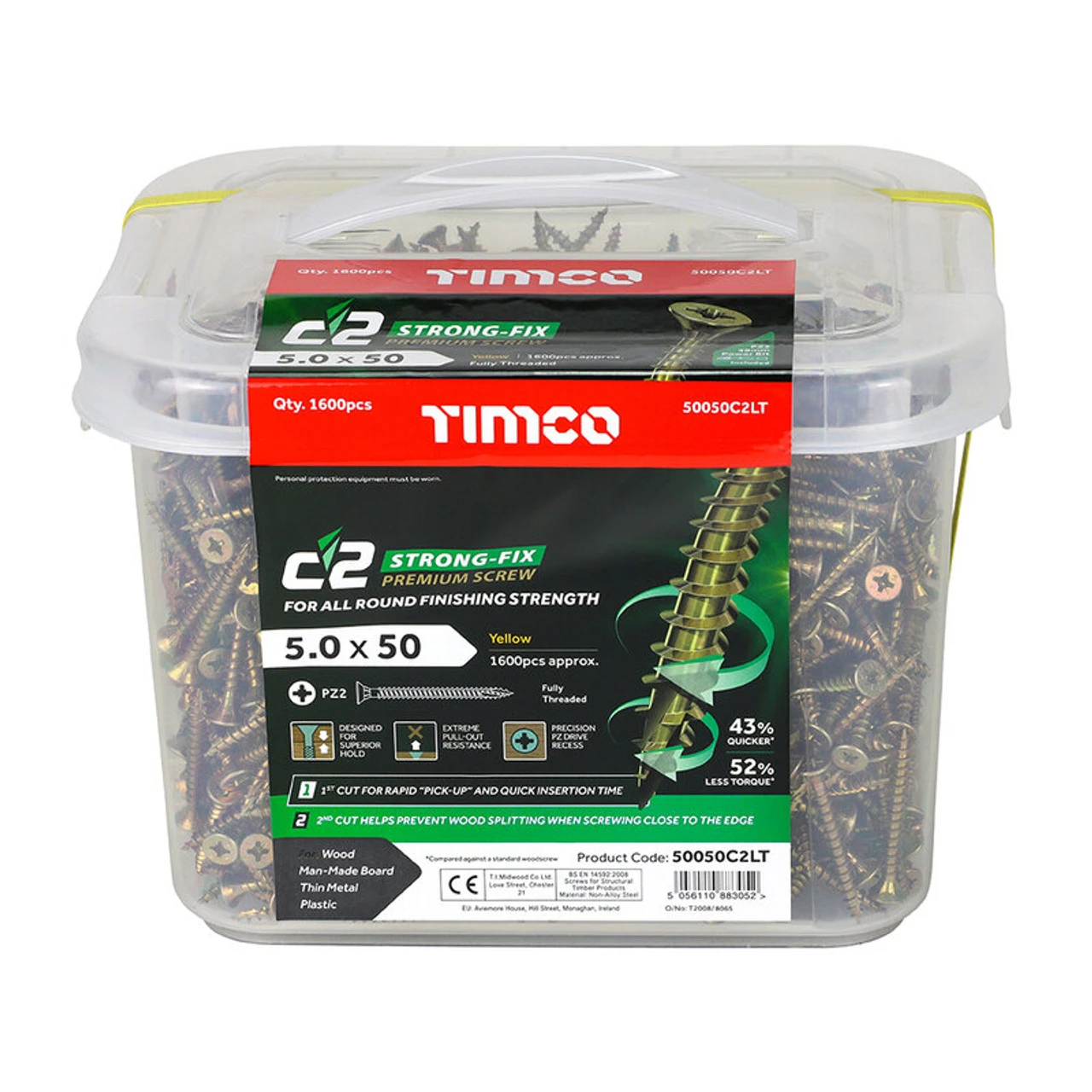 Timco Classic C2 Strong-Fix Multi-Purpose Screws PZ2 Yellow 5 X 50mm (1600 Pack) 50050C2LT - Image 2