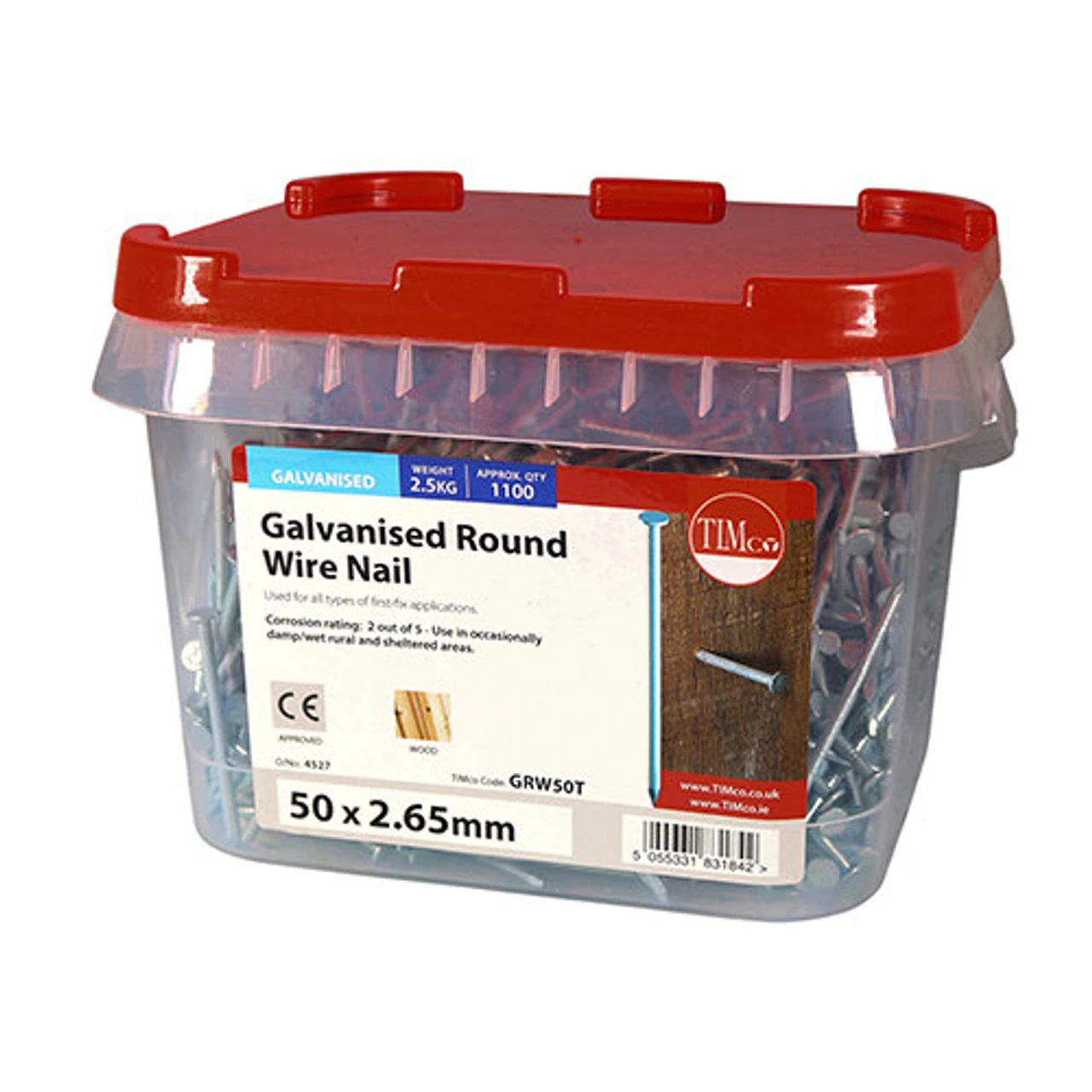 Timco Round Wire Nails Galvanised (GRW50T) 50 X 2.65mm 2.5kg - Image 3