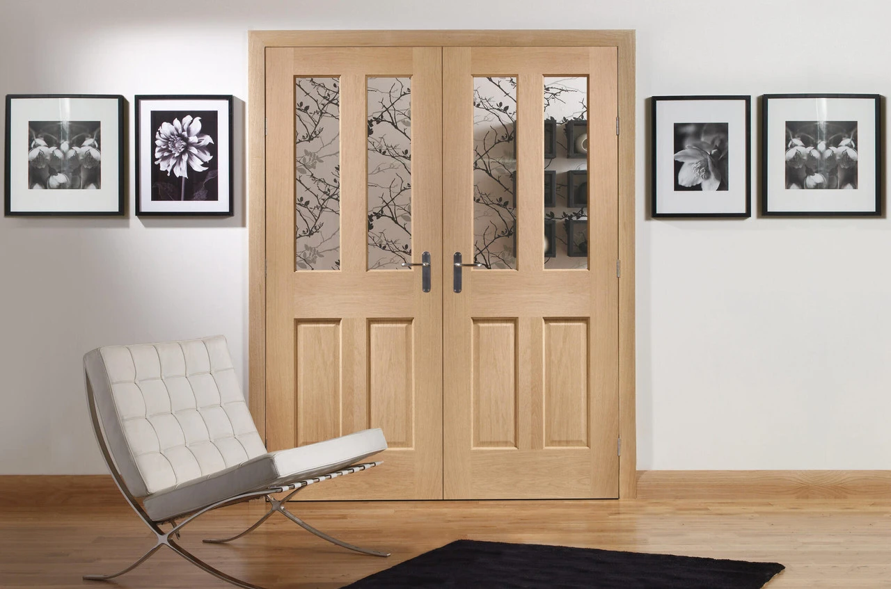 XL Malton Internal Oak Door Pair With Clear Glass - Image 2