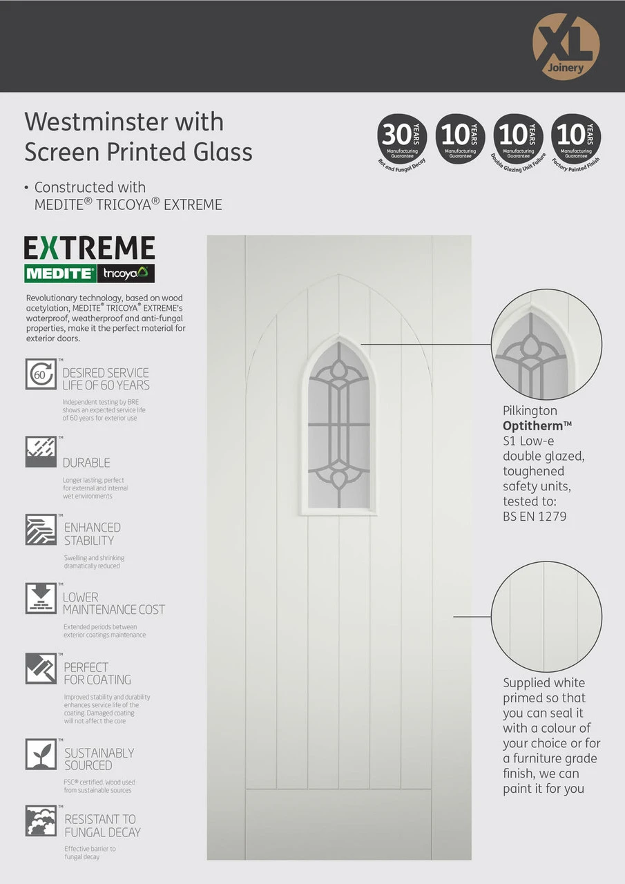XL Tricoya Westminster External Double Glazed Door With Clear Glass 1981 X 838 X 44mm (33'') - Image 4