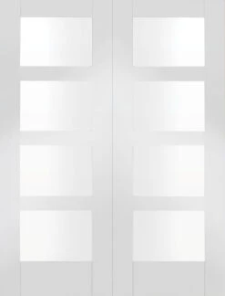 XL Shaker White Primed Door Pair With Clear Glass